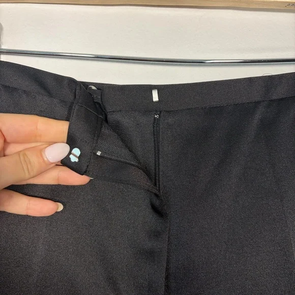 Black Satin Dress Pants Vintage Style Straight Leg Minimalist High Waist - Picture 5 of 12
